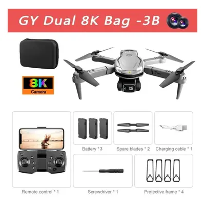 (Grey Dual-8K-3B) Lyzrc V88 Drone Original 4k/8k Professional Anti-shake Hd Dual Camera Omnidire