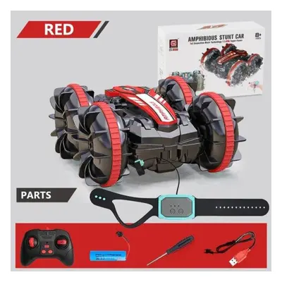 (Handle + Gesture RC, Red) Dual Mode Remote Control Stunt Amphibious Car