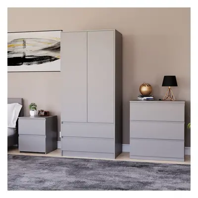 (Grey) Denver Bedroom Set Of Furniture Chest Wardrobe