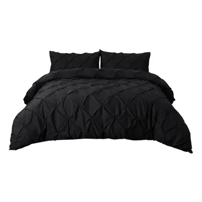 (black, Double) Solid Color Pinch Pleated Pintuck Decorative Duvet Cover Set With Pillow Shams S