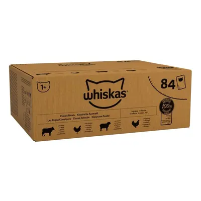 Whiskas 1+ Adult Classic Selection in Gravy Pouches, Adult Wet Cat Food, Megapack (84 x g)