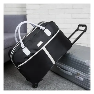 (black) Trolley Luggage Travel Bag Waterproof Rolling Boarding Bag Foldable Duffle Bags Suitcase