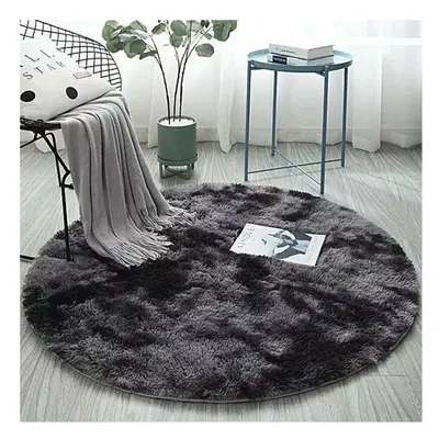 (Dark Grey, 100*100CM) Anti Slip Circle Round Shaggy Fluffy Rug Living Room Bedroom Carpet Floor