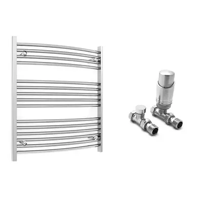 (700 x mm (BTU: 1111), With TRV Straight Valves) 700mm Wide Chrome Curved Towel Rail Radiator Wi