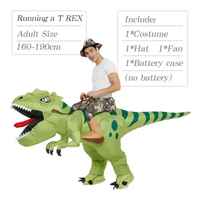 (Riding a T Rex Adult) Inflatable Dinosaur Costume Dress Party Halloween Costume for Kids Adult