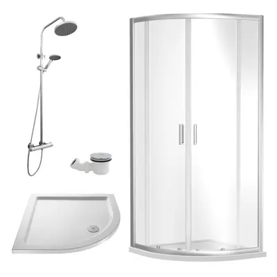 Ruwa Shower Enclosure Bundle with Quadrant Enclosure, Tray, Round Shower Kit & Waste - White/Chr