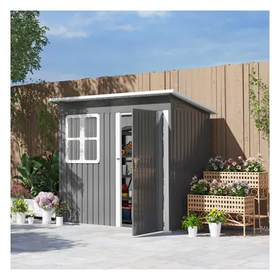 Outsunny x 4ft Galvanised Steel Garden Shed with Foundation Kit, Grey