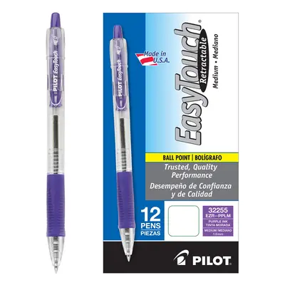 PILOT EasyTouch Refillable & Retractable Ballpoint Pens Medium Point Purple Ink 12-Pack (32255)