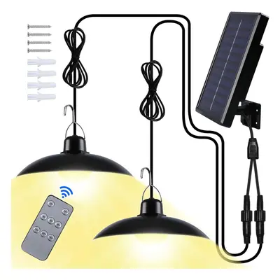 Outdoor Solar Light, Double Head IP65 Waterproof Solar Chandelier with Remote Control for Garden