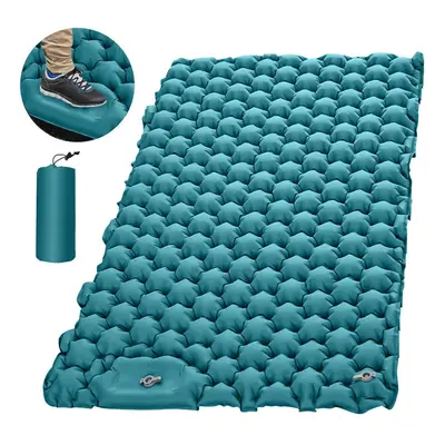 (Green, Dual No Pillow) Double Camping Sleeping Mat Self Inflatable Outdoor Extra Wide Sleeping 