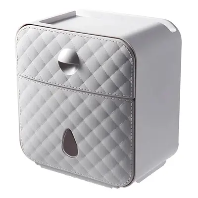 (Light Gray) Waterproof Wall-mounted Tissue Box Multi-function Storage Toilet Paper Shelf Holder