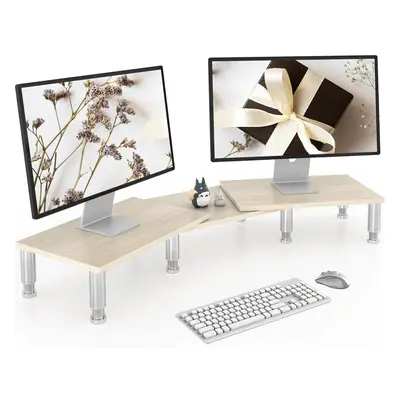 (Oak) Dual Monitor Stand Riser, Monitor Stand with Adjustable Length and Angle, Wood Monitor Sta