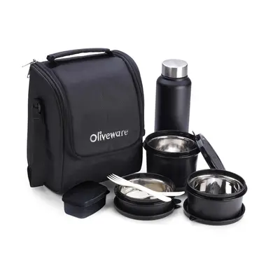 SOPL-OLIVEWARE Teso Lunch Box With Plastic Cutlery, Microwave Safe Steel Containers With Bpa Fre