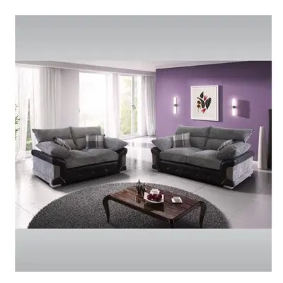 (Black and Grey, 3+2 Seater) Maryland Fabric and Faux Leather Luxurious Sofa