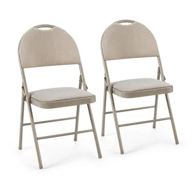 2-Piece Folding Chair Set w/ Cushioned Seat and Back Beige