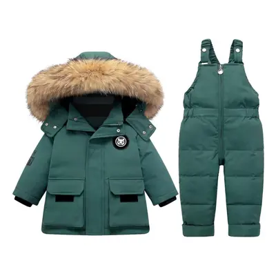 (green, 110(3T)) Toddler Snowsuit Boy Baby Winter Coat Girl Snow Pants And Jackets Bib 1-2-3-4-5