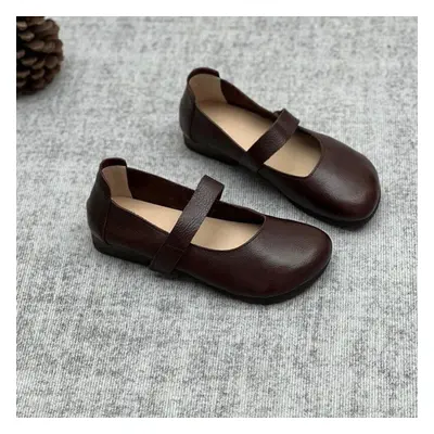 (coffee, 40) Johnature Handmade Genuine Leather Flat Shoes Casual Comfortable Soft Sole Soft Cow