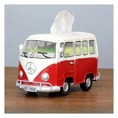 (red) Vintage Iron Art Creative Industrial Style Bus Tissue Box Home Living Room Desktop Decorat