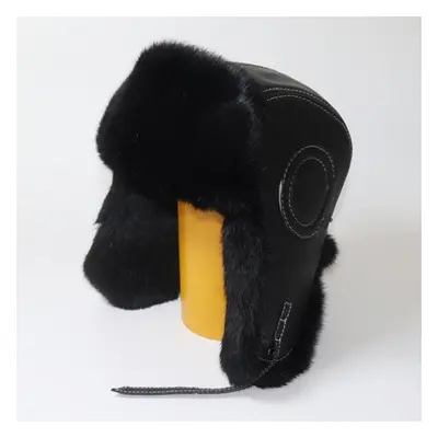 (black, 56cm) Men&apos;s Fur Caps Warm Natural Rabbit Fur Bomber Hat With Earflaps Winter Hot Sa