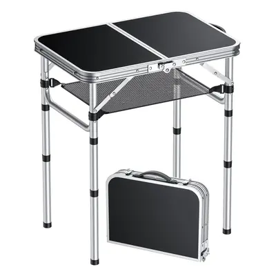 (59L x 40W x 67H cm, Black) Folding Camping Table Aluminum 59cm x 40cm Picnic Table with Storage