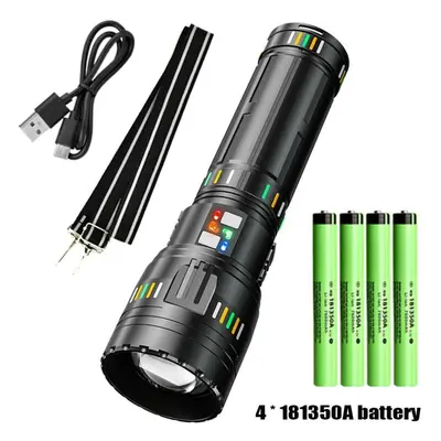 (GT60 4*26650 battery) Super Bright Long Range Powerful Led Flashlight Type-c Usb Rechargeable T