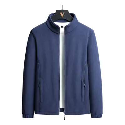 (navy blue, XXXL) Spring And Autumn Men&apos;s Fleece Sports Jacket Fleece Sweater Solid Color S