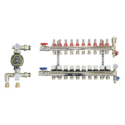 (10 PORT) WÃ¤rmer System Underfloor Heating Manifold with 'A' Rated Auto Pump GPA25-6 III and Bl