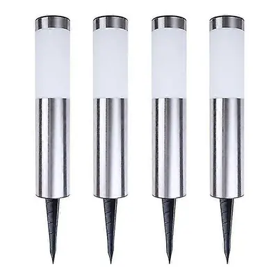 (White) Solar Bollard Lights Outdoor -2pack Stainless Steel Warm White Led Landscape Lights Wate