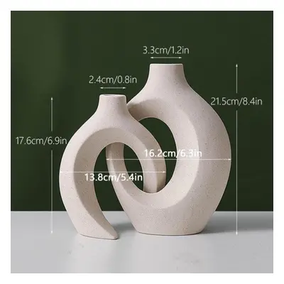 (white) 2pcs Modern White Ceramic Vase For Home Decor, Circle Matte Hollow Flower Vases Nordic B