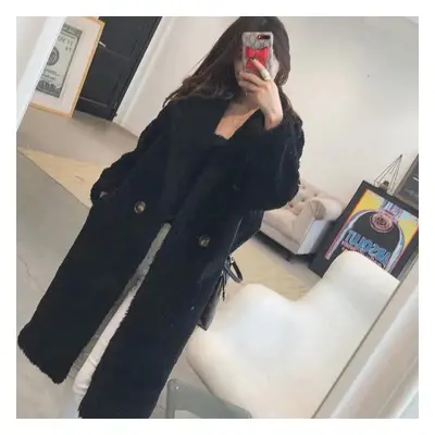 (black, XXL) Faux Fur Warm Long Coat Long Sleeve Female Thick Teddy Bear Coat Casual Loose Overs