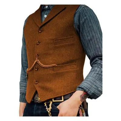 (brown, S) Men&apos;s Suit Vest Brown Herringbone Wedding Waistcoat Steampunk Style