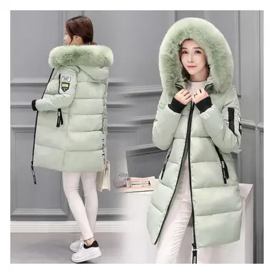 (light green, 3XL) Winter Down Cotton Jacket Women Long Coat Parkas Thickening Female Warm Cloth