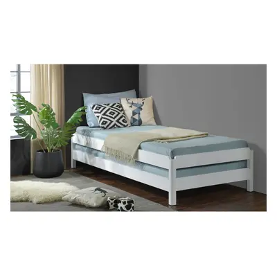 (With 2x Mattress) White Wooden Stacking Bed. 3in1 Guest Bed