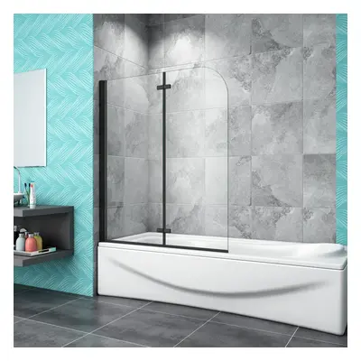 (1200x1400mm) Matt Black Aluminum Fold Bath Shower Screen