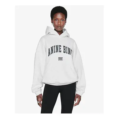 (L) Anine Bing Letters Gray Hooded Shirt Top