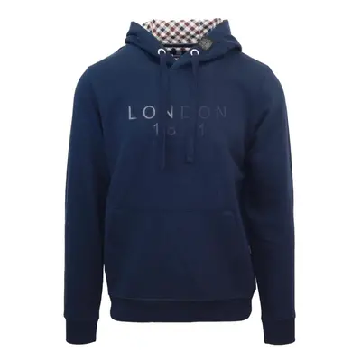 (XXL) Aquascutum Bold London Logo Navy Blue Hoodie