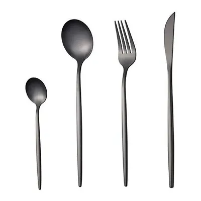 Matte Black Cutlery Set Piece,SANLI Thin Handle Stainless Steel Knife Fork Spoon Set for People,