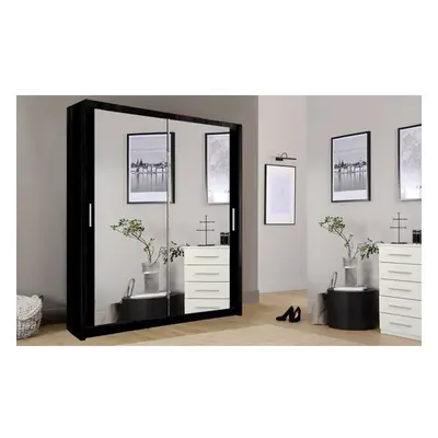 (Black) Milan Full Mirror Bedroom Sliding Wardrobe 100cm