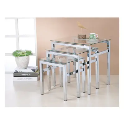 (Clear) Elsa Glass Nest of Tables Clear Black Modern Set