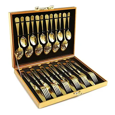 24Pcs Gold Silverware Set, Gold Forged Stainless Steel Flatware, x Dinner Knife, x Dinner Spoon,