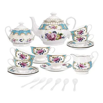 fanquare Pieces European Retro Rose Tea Set,English Flora Tea Set for Adults,Porcelain coffee Se