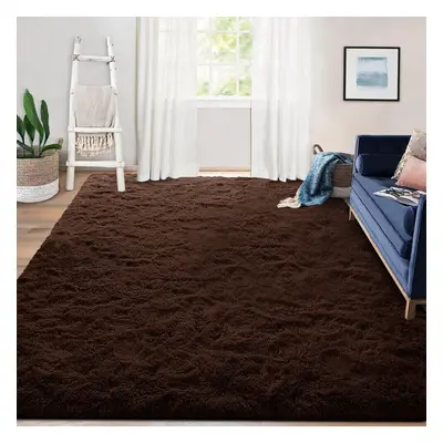 (120x170cm) Fluffy Shaggy Rugs Living Room Carpet Brown Rug