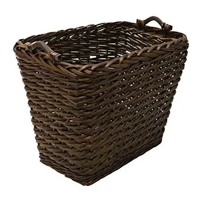 JVL Vertical Weave Rectangle Log Basket with Wooden Handles, Brown, Medium