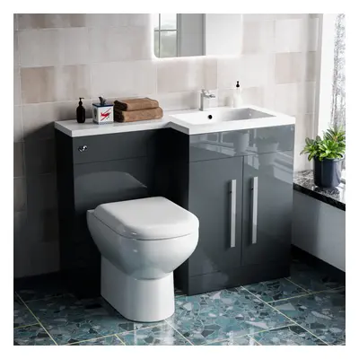 1100mm RH Freestanding Grey Vanity with BTW Toilet, WC & Basin