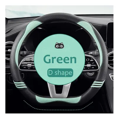 (Green D Type1) Car Steering Wheel Cover Leather Universal Carbon Fiber Pattern Anti-slip Auto S