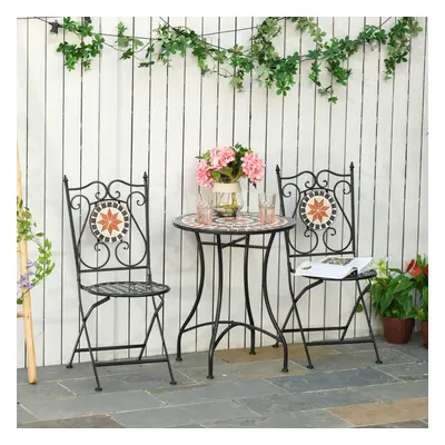 Outsunny 3PCs Garden Set Ceramic Tile Round Table and Foldable Chairs