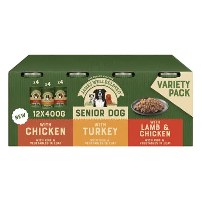 12 x 400g James Wellbeloved Senior Wet Dog Food Tins Chicken Turkey Lamb in Loaf