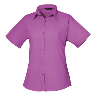 (14, Hot Pink) Premier Short Sleeve Poplin Blouse / Plain Work Shirt