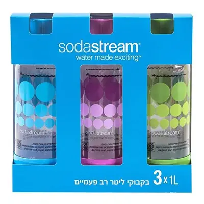 Original sodastream Three Pack Liter Carbonating Bottles - Lasts years - Purple, Blue, and Green