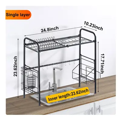 (S) 63/83cm Sink Storage Rack 1/2 Layers Kitchen Over Sink Dish Drying Drain Shelf Dish Chopstic